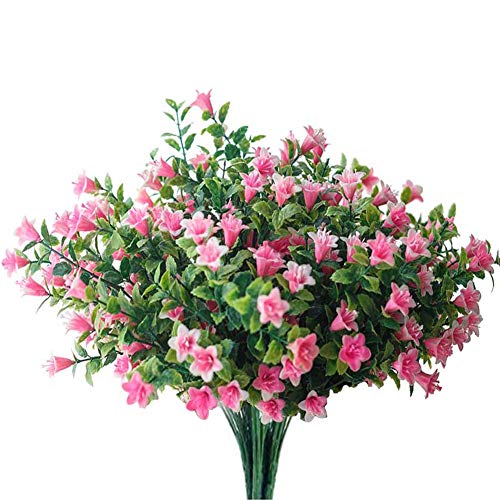 Artificial Flowers Fake Outdoor Flower Arrangements Cemetery Flower Decor Plastic UV Resistant for Garden Table Centerpieces 4 Bundles (Pink)