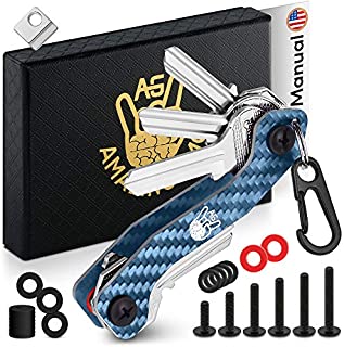 AmazinGizmo Folding Key Holder & Key Organizer Keychain - House & Car Compact Blue Slim Multi Key Chain with Pocket Clip & Carabiner - up to 12 Keys & More