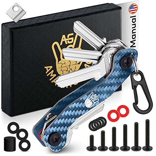 AmazinGizmo Folding Key Holder & Key Organizer Keychain - House & Car Compact Blue Slim Multi Key Chain with Pocket Clip & Carabiner - up to 12 Keys & More