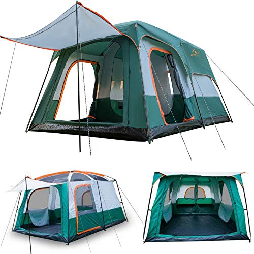 KTT Extra Large Tent 12 Person,Family Cabin Tents for Camping,Waterproof,2 Rooms,Double Layer,3 Doors and 3 Window with Mesh,Big Tent for Outdoor,Picnic,Camping,Family,Friends Gathering.