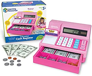 Learning Resources Pretend & Play Calculator Cash Register, Classic Counting Toy, 73 Pieces, Ages 3+, Easter Gifts for Kids, Pink