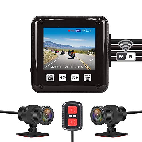 Vsysto Dash cam, Sport Accident Proof Camera DVR, Full Body Waterproof, with 2'' Screen, IMX323, Front and Rear Camera Driving Recorder for Motorcycle, Bike (1080p+1080P)