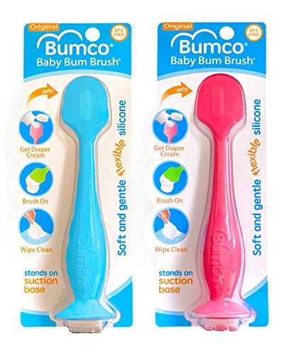 Baby Bum Brush, Original Diaper Rash Cream Applicator, Soft Flexible Silicone Brush, Unique Gift, 2-Pack (Blue + Pink)