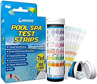 BOSIKE 7 in 1 Pool and Hot Tub Test Strips 2 Bottles,Testing Kit for Spa Salt Water Swimming Pool Water Inground Pool, Cyanuric Acid,Free Chlorine/Bromine,Total Chlorine Water Hardness, Alkalinity,pH