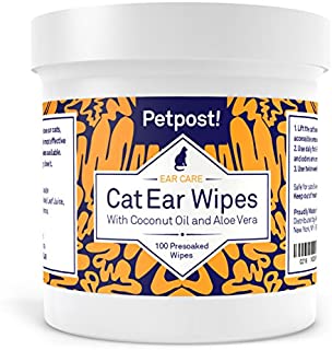 Petpost Cat Ear Cleaner Wipes - 100 Ultra Soft Cotton Pads in Coconut Oil Treatment - Cat Ear Mites & Cat Ear Infections