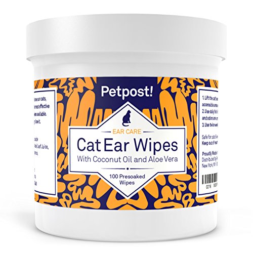 Petpost Cat Ear Cleaner Wipes - 100 Ultra Soft Cotton Pads in Coconut Oil Treatment - Cat Ear Mites & Cat Ear Infections