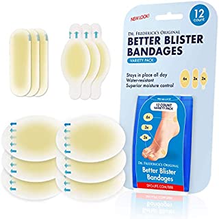 Dr. Frederick's Original Better Blister Bandages - 12 ct Variety - Waterproof Hydrocolloid Bandages for Foot, Toe, Heel Blister Prevention & Recovery - Blister Pads