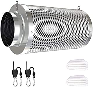 Vanleno 4inch Carbon Filter Odor Control with Australia Virgin Charcoal Two Prefilter 1 Pair Rope Hanger Included for Inline Duct Fan, Grow Tent, Hydroponics, Odor Scrubber