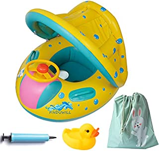 Inflatable Baby Float-Pool Swimming Ring with Sun Canopy with Inflator Pump,Waterproof Carry Bag