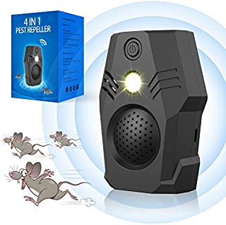 HOSOLO 4 in 1 Rodent Repellent, 2021 Ultrasonic Mouse Repeller Get Rid of Mice, Squirrels, Rodents, Rats with 4 Modes LED Flashlights Ultrasonic and Sonic Wave