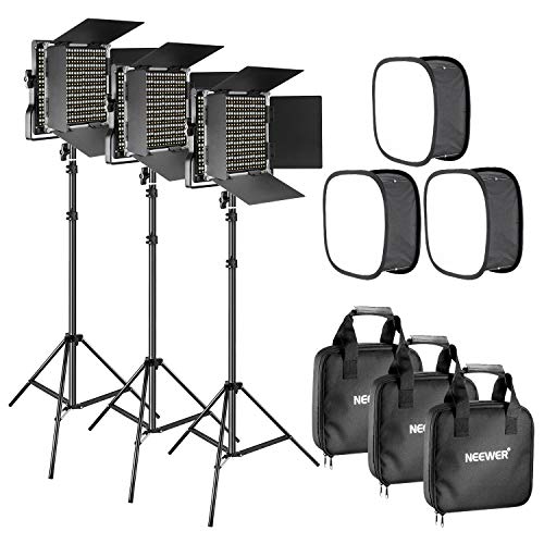 Neewer 3 Packs Bi-color 660 LED Video Light with Stand and Softbox Kit: (3)3200-5600K CRI96+ Dimmable Light with U Bracket and Barndoor(3)Light Stand (3)Softbox for Studio Photography Video Shooting