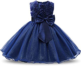 NNJXD Girl Sleeveless Lace 3D Flower Tutu Holiday Princess Dresses Size (120) 3-4 Years Deep Blue