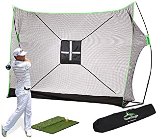 Golf Practice Net Bundle 4pc - Consists of Professional Patent Pending Golf Net, Dual-Turf Golf Mat, Chipping Target & Carry Bag - The Right Choice of Golf Nets for Backyard Driving & Golf Hitting Net