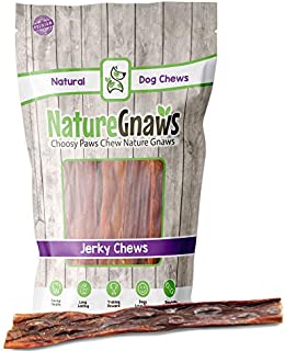 Nature Gnaws Beef Jerky Chews for Large Dogs - Premium Natural Beef Gullet Sticks - Simple Single Ingredient Tasty Dog Chew Treats - Rawhide Free - 9-10 Inch (50 Count) Bulk