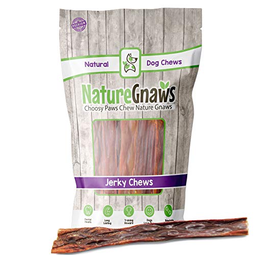 Nature Gnaws Beef Jerky Chews for Large Dogs - Premium Natural Beef Gullet Sticks - Simple Single Ingredient Tasty Dog Chew Treats - Rawhide Free - 9-10 Inch (50 Count) Bulk