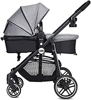 INFANS 2 in 1 Baby Stroller, High Landscape Infant Stroller & Reversible Bassinet Pram, Foldable Pushchair with Adjustable Canopy, Cup Holder, Storage Basket, Suspension Wheels (Grey)
