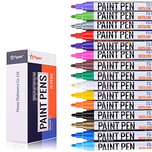 Acrylic Paint pens, EKKONG Permanent Paint Markers for Rock, Wood, Metal, Plastic, Glass, Canvas, Ceramic & More! Medium Tip with Quick Dry, Water Resistant Ink(15 Pack)