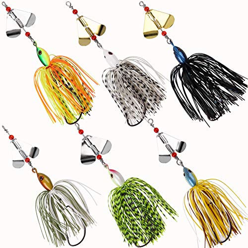 Fishing Lures for Bass 6pcs Buzzbait Spinner Bait Topwater Jig Lures Buzz Bait Spinnerbait Bass Fishing Lures Kit for Trout Pike