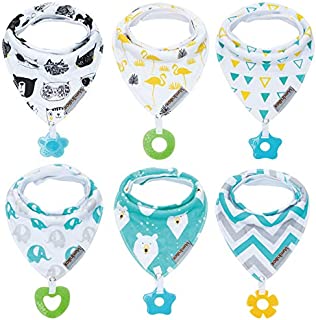 Baby Bandana Drool Bibs 6-Pack and Teething Toys 6-Pack Made with 100% Organic Cotton, Absorbent and Soft Unisex (Vuminbox) (6-Pack Unisex)