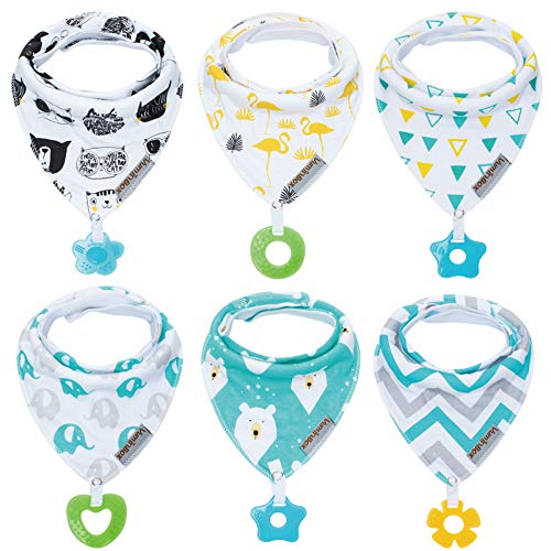 Baby Bandana Drool Bibs 6-Pack and Teething Toys 6-Pack Made with 100% Organic Cotton, Absorbent and Soft Unisex (Vuminbox) (6-Pack Unisex)