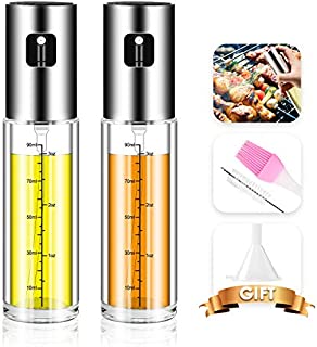 Chrider Oil Sprayer for Cooking, 2pack Olive Oil Sprayer Mister for Cooking Refillable Oil Vinegar Dispenser Glass Bottle with Measurements for BBQ Baking Roasting Frying Oil Control Diet 100ml