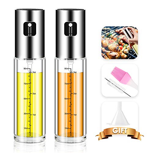 Chrider Oil Sprayer for Cooking, 2pack Olive Oil Sprayer Mister for Cooking Refillable Oil Vinegar Dispenser Glass Bottle with Measurements for BBQ Baking Roasting Frying Oil Control Diet 100ml