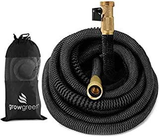 GrowGreen Heavy Duty Expandable Garden Hose, Strongest Garden Hose with Solid Brass Connector, Flexible Water Hose with Storage Sack (50 Feet)