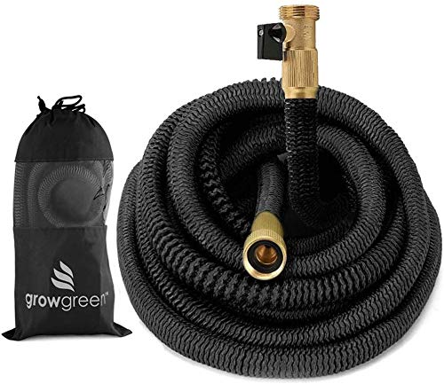 GrowGreen Heavy Duty Expandable Garden Hose, Strongest Garden Hose with Solid Brass Connector, Flexible Water Hose with Storage Sack (50 Feet)