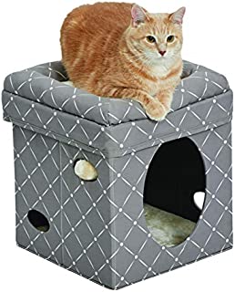 Cat Cube - Cat House / Cat Condo in Fashionable Mushroom Diamond Print, 15.5L x 15.5W x 16.5H Inches