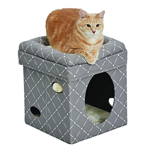 Cat Cube - Cat House / Cat Condo in Fashionable Mushroom Diamond Print, 15.5L x 15.5W x 16.5H Inches