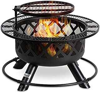 BALI OUTDOORS Wood Burning Fire Pit Backyard with Cooking Grill, 32in, Black, 24in