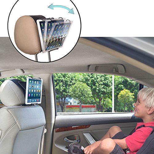 TFY Universal Car Headrest Mount Holder with Angle- Adjustable Holding Clamp for Tablets -Compatible with iPad 2/3 / 4 - iPad Mini - iPad Air - iPad Pro - Samsung Galaxy Tab S2 - Tab A and More