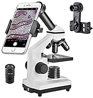 Microscope 40X-640X Optical Glass Lens All-Metal LED Biological Compound Monocular Microscope with 16X Eyepiece Cellphone Digiscoping Adapter for Capturing The Micro World in The Screen