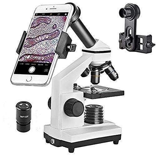 Microscope 40X-640X Optical Glass Lens All-Metal LED Biological Compound Monocular Microscope with 16X Eyepiece Cellphone Digiscoping Adapter for Capturing The Micro World in The Screen