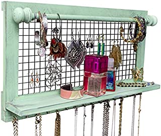 Shabby Chic Jewelry Organizer with Removable Bracelet Rod from Wooden Wall Mounted Holder for Earrings Necklaces Bracelets and Other Accessories | SoCal Buttercup