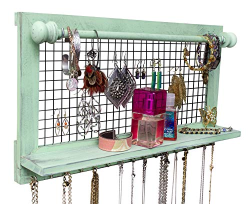 Shabby Chic Jewelry Organizer with Removable Bracelet Rod from Wooden Wall Mounted Holder for Earrings Necklaces Bracelets and Other Accessories | SoCal Buttercup