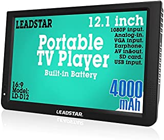 12 Inch Portable Digital ATSC TFT HD Screen Freeview LED TV for Car,Caravan,Camping,Outdoor or Kitchen.Built-in Battery Television/Monitor with Multimedia Player Support USB Card LEADSTAR