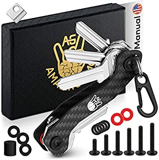 AmazinGizmo Smart Key Holder & Key Organizer Keychain - House & Car Compact Black Multi Key Chain with Pocket Clip & Carabiner - up to 12 Folding Keys & More