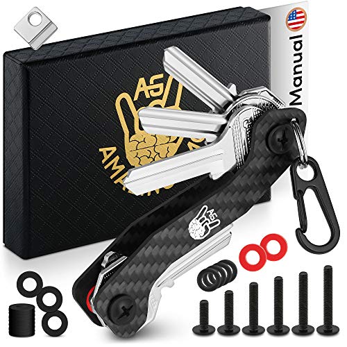 AmazinGizmo Smart Key Holder & Key Organizer Keychain - House & Car Compact Black Multi Key Chain with Pocket Clip & Carabiner - up to 12 Folding Keys & More