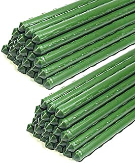 G-LEAF Sturdy Metal Garden Stakes 5 ft Plastic Coated Steel Tube Plant Sticks for Tomato,Cucumber,Strawberry, Bean,Tree,Pack of 50