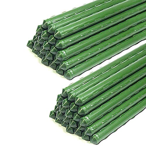 G-LEAF Sturdy Metal Garden Stakes 5 ft Plastic Coated Steel Tube Plant Sticks for Tomato,Cucumber,Strawberry, Bean,Tree,Pack of 50