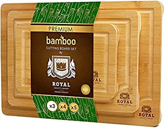 Bamboo Cutting Board Set with Juice Groove (3 Pieces) - Kitchen Chopping Board for Meat (Cutting Board) Cheese and Vegetables