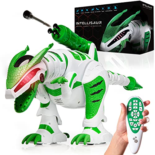 Power Your Fun Intellisaur Remote Control Dinosaur Robot for Kids - Interactive Electronic Pet RC Robot Toy with Touch Sensors to Walk, Talk, Dance, Wag Tail, Launch Darts, T-Rex Roar Battle Mode