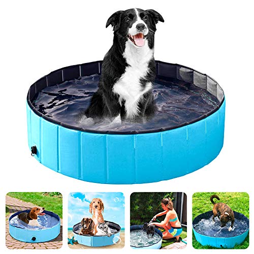 Winkeyes PVC Pet Dog Pool Pet Dog Swimming Pool Portable Foldable Pool Dogs Cats Bathing Tub Collapsible Non-Slip Puppy Bathing Tub Kid Ball Water Pond Kiddie Pool for Garden Bathroom Outdoor, 80x20cm