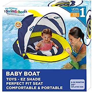 SwimSchool Deluxe Infant Baby Pool Float with Splash & Play Activity Center, Adjustable Sun Canopy, Perfect-Fit Safety Seat, Infant Baby Floatie, 6 - 24 Months, Navy/White