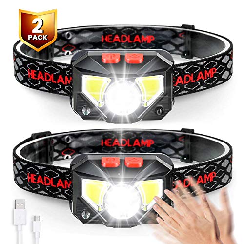 SGODDE 2 Pack Headlamp Flashlight, 1000 Lumens USB Rechargeable Headlamp Ultra Bright LED Headlight Motion Sensor Head Lamp/8 Modes/Waterproof/Built in Batteries for Outdoors, Running, Camping, Hiking