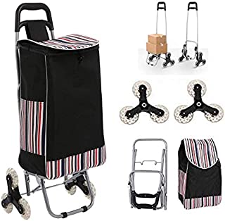 Folding Shopping Cart, Lightweight Stair Climbing Cart 150lbs Capacity Portable Grocery Utility Cart with Flexible Rolling Wheels & Removable Waterproof Canvas Bag