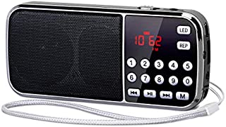 PRUNUS J-189 Portable Radio AM FM Small Bluetooth Radio - Dual Speaker Heavy Bass, LED Flashlight, Pocket Size, TF Card USB AUX MP3 Player, Rechargeable Battery Operated