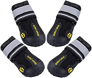 QUMY Dog Boots Waterproof Shoes for Large Dogs with Reflective Strips Rugged Anti-Slip Sole Black 4PCS (Size 6: 2.9