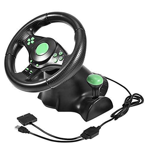 Yencoly Gaming Vibration Racing Steering Wheel,Gaming Vibration Racing Steering Wheel Pedals for Xbox 360/ PS2/ PS3/ PC USB Sport Steering Racing Wheel